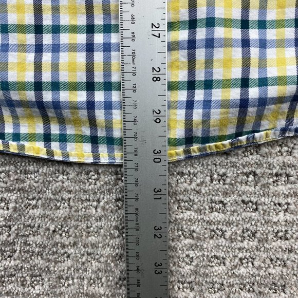 Eddie Bauer Shirt Men Large L Yellow White Blue Checkered Button Down Relaxed - Picture 11 of 11